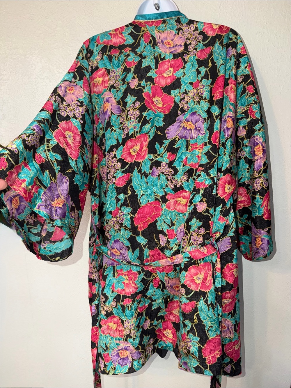 Vintage Interludes by Cira Oriental Floral Poppies Satin Dressing Gown Robe Sz M - Picture 9 of 12